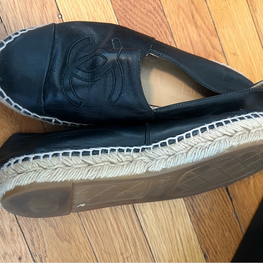 CHANEL Black Leather Espadrilles 37